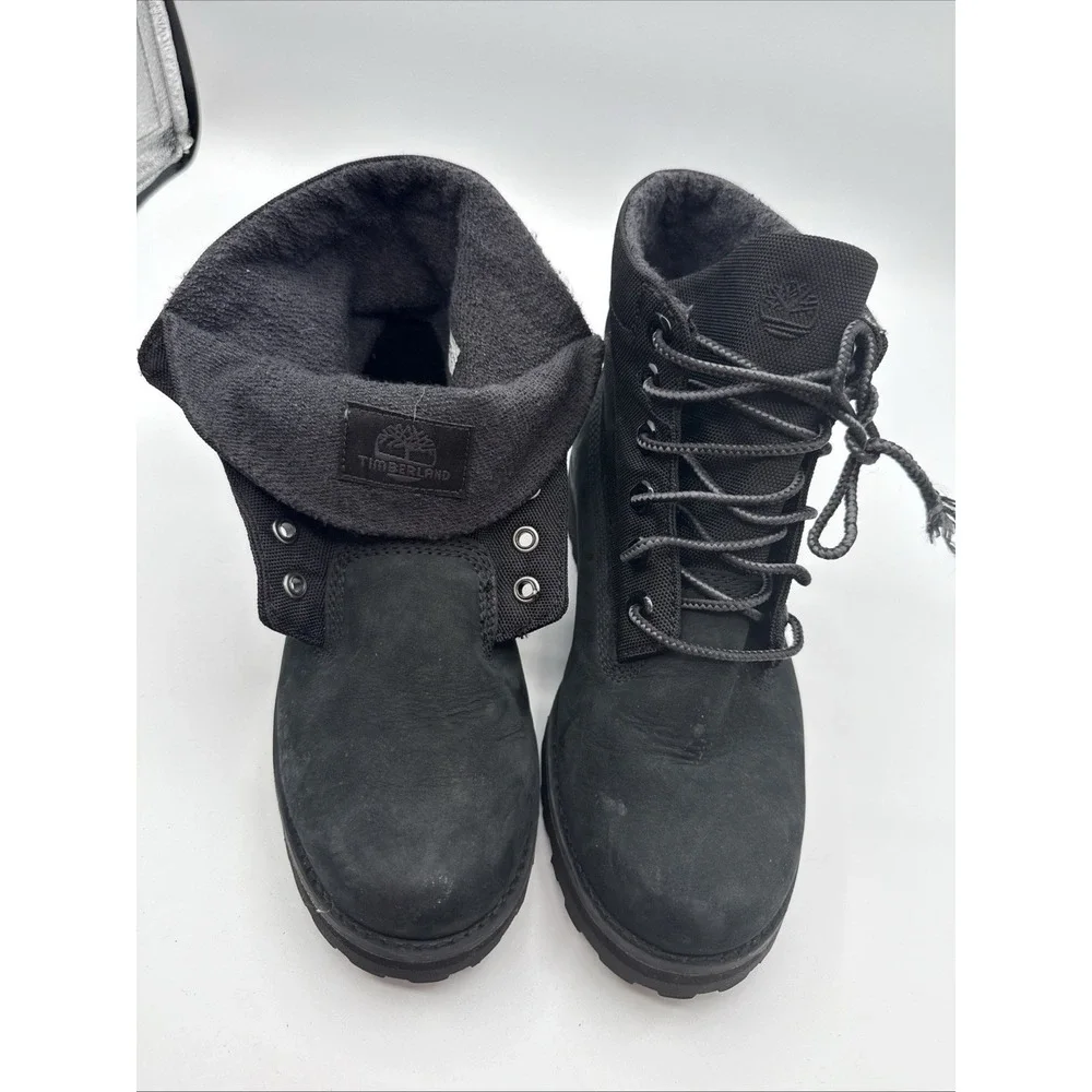 Timberland Roll Top Boots Leather Textile‎ black Kids boys Size 4 one w/o laces